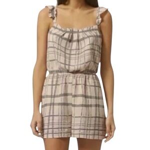 NEW Avec Les Filles Rose Steel Windowpane Plaid Ruffle Strap Razor Back Romper